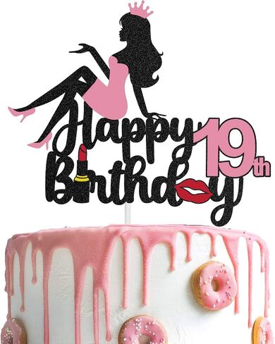LINGTEER Happy 17th Birthday Crown Queen Lady Thick Paper Cake Topper,Cheers to 17th Years Old Seventeen Bday Party Cake Decorations Sign.- Pink in Kuwait