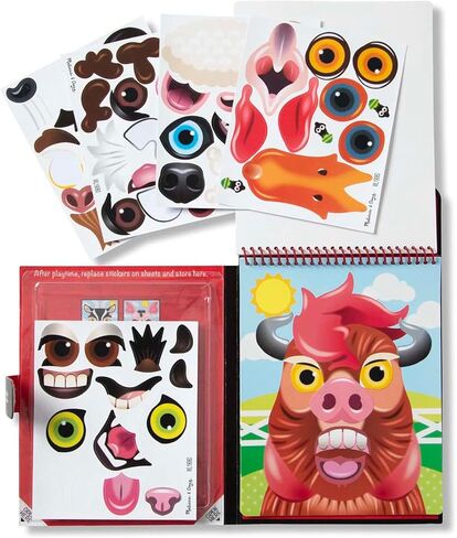 Melissa & Doug On The Go Make-a-Face Reusable Sticker Pad Travel Toy Activity Book – Farm Animals (10 Scenes, 76 Cling Stickers) in Saudi Arabia