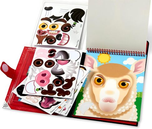 Melissa & Doug On The Go Make-a-Face Reusable Sticker Pad Travel Toy Activity Book – Farm Animals (10 Scenes, 76 Cling Stickers) in Saudi Arabia