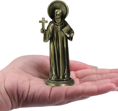 Alloy Bronze Religious Statue Mini Catholic Figures Ornament with Sticker on Bottom to Stick on Car Office Church Home Altar (San Benito Statue) in Saudi Arabia