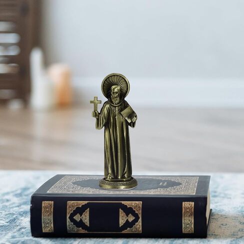 Alloy Bronze Religious Statue Mini Catholic Figures Ornament with Sticker on Bottom to Stick on Car Office Church Home Altar (San Benito Statue) in Saudi Arabia