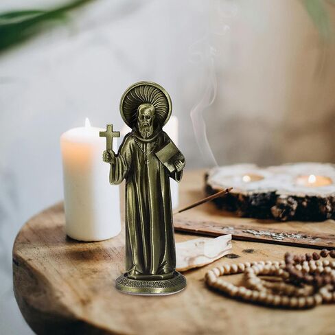 Alloy Bronze Religious Statue Mini Catholic Figures Ornament with Sticker on Bottom to Stick on Car Office Church Home Altar (San Benito Statue) in Saudi Arabia