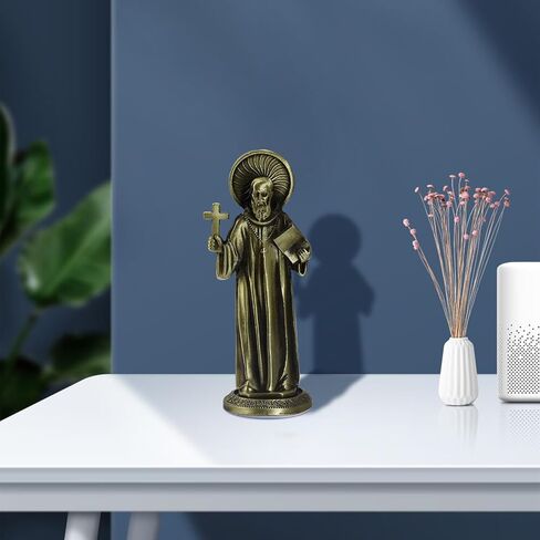 Alloy Bronze Religious Statue Mini Catholic Figures Ornament with Sticker on Bottom to Stick on Car Office Church Home Altar (San Benito Statue) in Saudi Arabia
