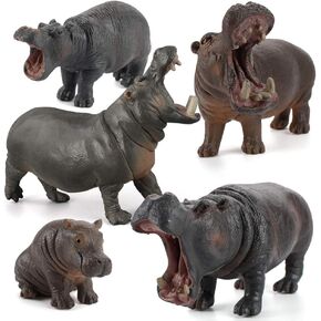 محاكاة الحياة البرية شخصيات حيوانات النماذج عائلة فرس النهر العائلية Desket Decoration Education Cromitive Toy Collection Party Toys For Boys Girls Kid (5 PCS)