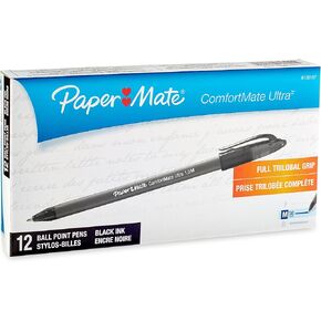 Paper Mate ComfortMate Retractable Ballpoint Pens, Medium Point, Black, 12 Count