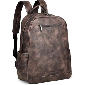 MASINTOR 15.6 inch Leather Laptop Backpack Purse for Women, Designer Travel and Work Bag with Laptop Compartment Beige Brown