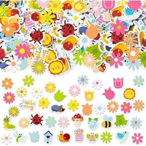 320Pcs Spring Foam Stickers Decorations - Springtime Self-Adhesive Foam Stickers Bulk Art DIY Craft Project Flower Insects Sticky Embellishments for Kids School Classroom Home Activity