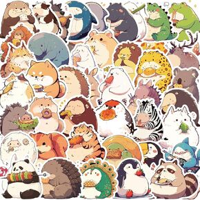 Cute Fat Animals Stickers Pack 50PCS Funny Stickers for Water Bottles Laptop Scrapbook Luggage Phone, Icicrim Vinyl Waterproof Cartoon Animal Stickers for Kids Teens Decals