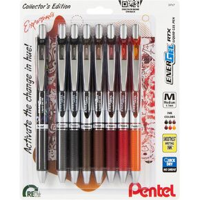 Pentel EnerGel RTX Retractable Liquid Gel Pen, Passion Expressions Pack, 0.7mm, Metal Tip, Medium Line, Assorted Ink, Pack of 8 Pens (BL77XPASBP8M)