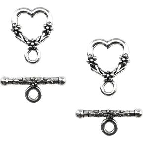 Heart Shape Toggle Clasps T Bar Silver Closure The Ring Opened Enough Welded Well Stay Closed Not Tarnish Easy to Stuck in Tibetan Style for DIY Necklace Bracelet Jewelry Alloy 35sets