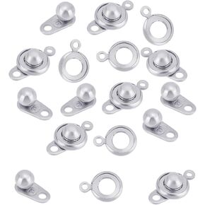 UNICRAFTALE 20 Sets 2 Colors Stainless Steel Snap Clasps & Connectors - 15mm Long Round & Ball Socket Clasps for DIY Jewelry Making