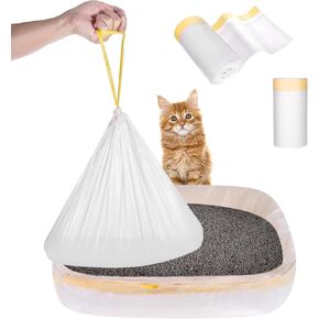 40 Pcs Jumbo Cat Litter Box Liners, Large Drawstring Close Cat Litter Bags Automatic Litter Box Bags Heavy Duty Cat Litter Waste Receptacles Bags, Extra Thick, Tear & Leak Resistant 36" x 18"