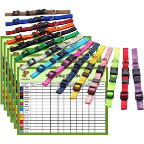 Puppy Collars for Litter - 15 Pcs Assorted Colors Puppy ID Collars Whelping Super Soft Nylon Whelping Puppy ID - Adjustable Breakaway Litter Collars Pups with 6 Record Keeping Charts