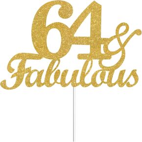 64 & Fabulous Cake Toppers Gold Glitter, Happy 64th Birthday Cake Topper Cheers to 64 Years Old Bday Decoration, Sixty-four and Fabulous Cake Decorations for 64th Birthday Anniversary Party