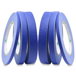 BOMEI PACK 6Pack Blue Painters Masking Tape, 1/4" 1/2" 3/4" X 60yds Multi Size Painting Paper Tape, Clean Removal with No Residue