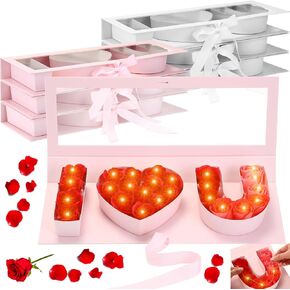 Weekgrat 8 Pack I Love U Flower Gift Box with LED Light I Heart U Cardboard Letter Fillable Floral Box Empty Chocolate Strawberry Packaging Gift for Valentines Day Mother's Day Wedding(White, Pink)