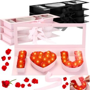 Weekgrat 8 Pack I Love u Flower Home Box مع LED LID I HEART U رسالة من الورق المقوى ، صندوق الأزهار القابل للملء ،