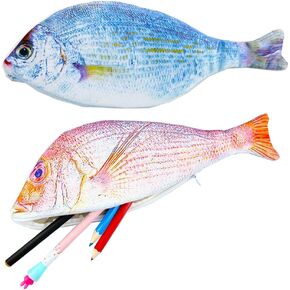 2pcs Fish Pencil Case Novelty Fish Pen Bag Fish Coin Purse Funny Pencil Case with Padded Thick Foam Lining Fish Gifts for University Classroom Supply(Vivid Style,Blue & Red)