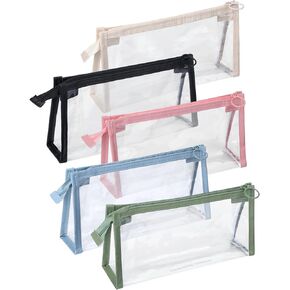 5Pcs Clear Pencil Pouch, Clear Pencil Case, Clear Makeup Bag, Clear Toiletry Bag, Clear Makeup Bags with Zipper, Clear Travel Pouch, Small Cosmetic Bag, Waterproof Makeup Bag Cosmetic Bag Set 5 Colors