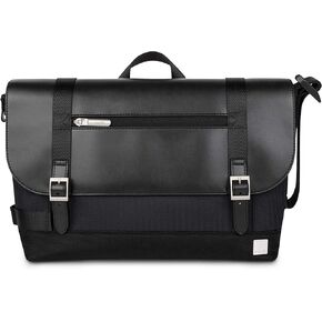 Moshi Carta Messenger Bag for 13" Laptop, Ultra-Lightweight & Durable, Polyester, Nylon, and Vegan Leather, Weather-Resistant, RFID Shield Pocket, Herringbone Black