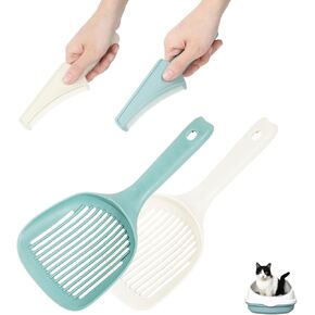 4 Packs Cat Litter Scoops and Pet Combs for Dog & Cat, Dog Comb for Removes Tangles and Knots, Cat Comb for Removing Matted Fur, Durable Kitty Litter Box Scooper Poop Sifter (Green/White)