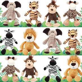 HyDren 12 Pieces Safari Stuffed Animals 8 Inch Jungle Animal Toys Set Boys Girls Plush Forest Animals Lion Elephant Zebra Giraffe Tiger Monkey for Zoo Animal Party Teacher Student Award