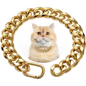 19MM Heavy Duty Thick Cuban Link Dog Collar,Gold Dog Chain Collar for Small Dogs - 16 Inches Length Dog Necklace Collar