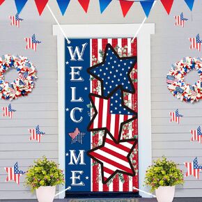 Patriotic 4th of July Banner - Independence Day Welcome Door Hanging for Memorial Day & Home Party Decor - Star