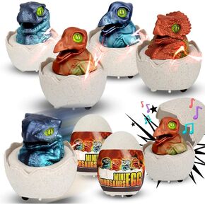 ArtCreativity Dinosaur Easter Eggs Cars - Set of 4 - Push Down Dino Cars with Lights, Sounds, and Batteries - Variety of Dinosaur Toys - Easter Egg Hunt Supplies - Easter Basket Stuffers for Kids