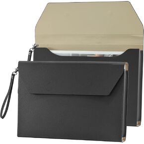 VANRA Expanding File Folder Organizer PU Leather Document Holder File Pocket Envelope Portfolio Bag with Hand Strap and Magnetic Closure for A4 Letter Size Paper (Black)