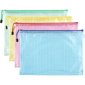4 Pack Mesh Zipper Pouch, A4 Letter Document File Mesh Bags with Zipper, Waterproof Zipper Bags for Travel Storage, School Office Appliances and Home