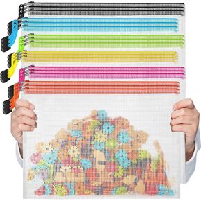 Mesh Zipper Bags,18Pcs Mesh Zipper Pouch Bags 6 Colors,A3 16.8x12.3 in,Large Reusable Transparent Zipper Pouch,Waterproof Plastic Zipper Bags for School Office Supplies, Puzzles,Board Game Storage