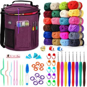 WEEKSUN 79Pcs Crochet & Knitting Kit - Waterproof Yarn Storage Organizer, Beginner Crochet Kit, 24 Colors Yarn, 2 Crochet Hooks, Knitting Bag