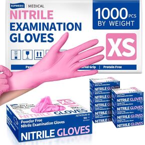 Medical Nitrile Exam Gloves, 3.5 mil Pink Powder-Free Food-Safe Disposable Glove for Cleaning Esthetician, 1000 Pcs (Small)