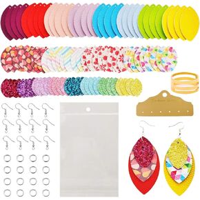 AOUXSEEM 321 Pcs Faux Leather Earrings Making Kit for Beginner, Contains 96 Pre Cut Evil Eye Earring Pieces with Hooks Jump Rings Opener Earring Display Cards and Self-Adhesive Bags