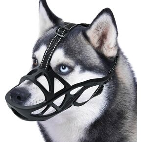 Dog Muzzle for Large Dogs, Muzzle for Large-Medium-Small Sized Dog, Basket Muzzle for Dogs, Soft Dog Mouth Guard, Dog Muzzles to Prevent Biting, Suitable Grooming Trimming Training (Black, L)
