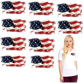 USA Heat Transfers Apppliques Flag Patches American Stickers Decals 10Pcs Patriotic Uniform Vest Jacket T-Shirt Backpack Hat Clothing DIY Decorations Appliques