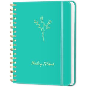 Meeting Notebook for Work - Work Organizer Notebook with Action Items, Spiral Meeting Notebook for Note Taking 7.5"x10" Project Planner for Men & Women, Black