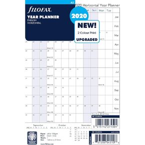 Filofax Calendar Diary Refill, A5 Size, Horizontal Year Planner, White Paper, English, 2025 (C68506-25)