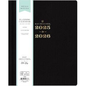 Blue Sky Day Designer 2025-2026 تقويم المخطط الأسبوعي والشهري ، يوليو 2025-يونيو 2026 ، 12 شهرًا ، 8 "× 10" ، غطاء جلدي فو ، Bookbound ، Black
