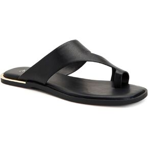 Alfani Womens Freddee Leather Open Toe Flats Black 8 Medium (B,M)