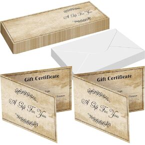 Sinmoe 50 Sets Gift Certificates for Business Kraft Blank Gift Certificate Cards with 50 Pcs Envelopes for Beauty Salon Restaurants Birthday Client Wedding, 3.9 x 5.9 Inch (Dark Brown)