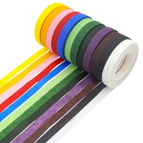Boerni 12 Rolls Floral Tapes,Self-Adhesive Florist Stem Wrap for Corsages,Flower Arrangement and Crafts Making (12 Colors)