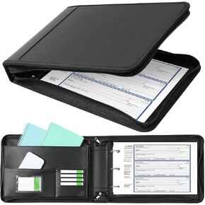 Henoyso 3 Rings Fireproof Business Check Binder with Zipper 1.5 Inch D Rings for Checks 3 on a Page Fit 3 & 9 Holes Check 600 Sheets Capacity Organizer Binder for Office Storage End Stub Deskbook