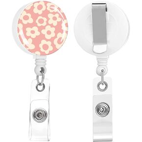 2 Pack Retractable Badge Holders Cute Badge Reel Badge Clip ID Card Holders for Student Office Worker Doctor Nurse Teacher (Cute Pink Sunflowers)