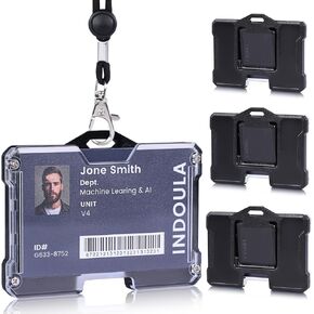 4 Pack Horizontal Badge Holder,ID/Card Badge Holder with Lanyard and 4 Cards Slot, Black.
