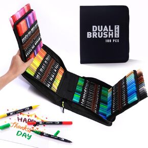 72 Colors Dual Markers Pen Set, Watercolor Brush Marker, Fine Tip Pen, Art Supplies for Adults Kids Coloring Book, Painting, Highlighting, Card Making, Gifts for Girls, Teens, Students, Artists