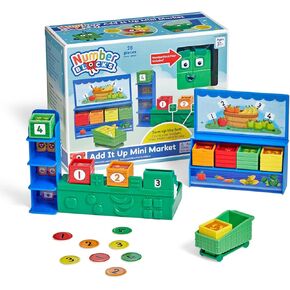 hand2mind Numberblocks Add It Up Mini Market, Grocery Store Playset, Math Toys for Kids 3-5, Counting Toys, Learning Money, Numbers for Toddlers, Mini Shopping Cart, Pretend Play Figure Playset