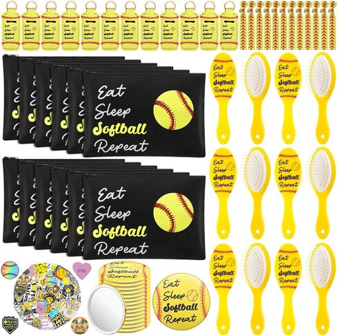Tioncy 110 Pcs Volleyball Party Favors Set Volleyball Gifts for Team Sports Accessories Include Cosmetic Bag Lipstick Holder Keychain Compact Mirror Hairbrush Scrunchie Sticker Team Party Favors in Saudi Arabia