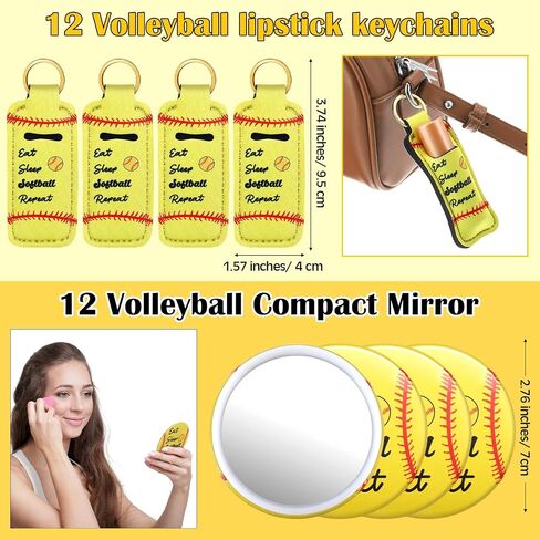 Tioncy 110 Pcs Volleyball Party Favors Set Volleyball Gifts for Team Sports Accessories Include Cosmetic Bag Lipstick Holder Keychain Compact Mirror Hairbrush Scrunchie Sticker Team Party Favors in Saudi Arabia